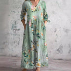 Floral summer dress women V-neck lightweight flowing fit casual day dress