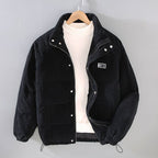 Men corduroy full zip jacket in grey, relaxed fit with deep pockets