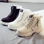 Women faux fur lined winter boots with anti-slip sole in khaki black and white