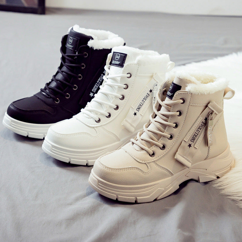 Women faux fur lined winter boots with anti-slip sole in khaki black and white