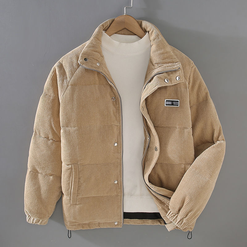 Men corduroy full zip jacket in grey, relaxed fit with deep pockets