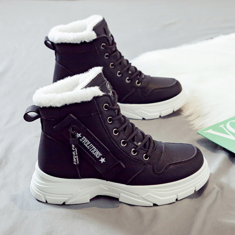 Women faux fur lined winter boots with anti-slip sole in khaki black and white