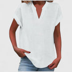 Women's V-neck blouse short sleeve straight cut, available in multiple solid colors