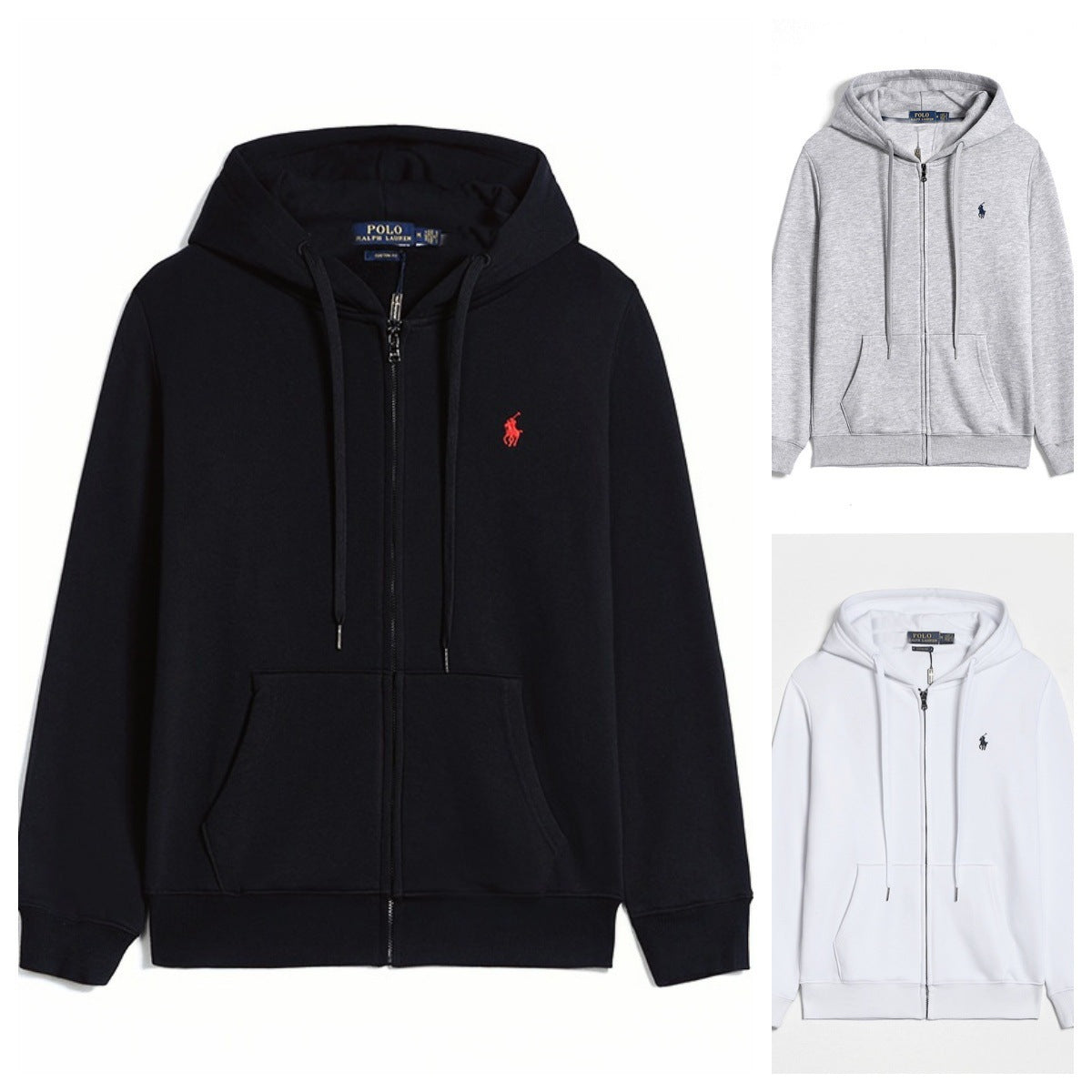 Men zip up hoodie sweatshirt relaxed fit with embroidered logo