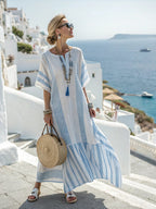 Women's kaftan maxi dress long striped loose fit, Mediterranean summer style
