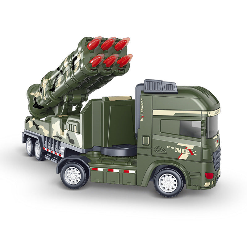 Military toy truck with pull-back mechanism, light and sound effects, ages 3+