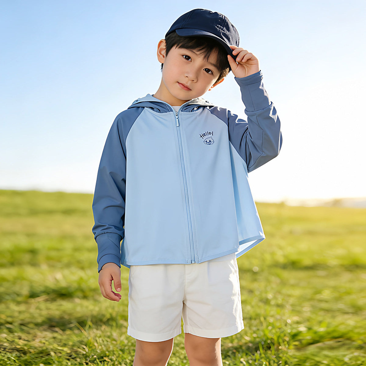 Kids UV protection hoodie jacket with sporty hood in multiple colors