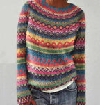 Women's long sleeve sweater relaxed fit in yellow, blue and white