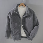Men corduroy full zip jacket in grey, relaxed fit with deep pockets