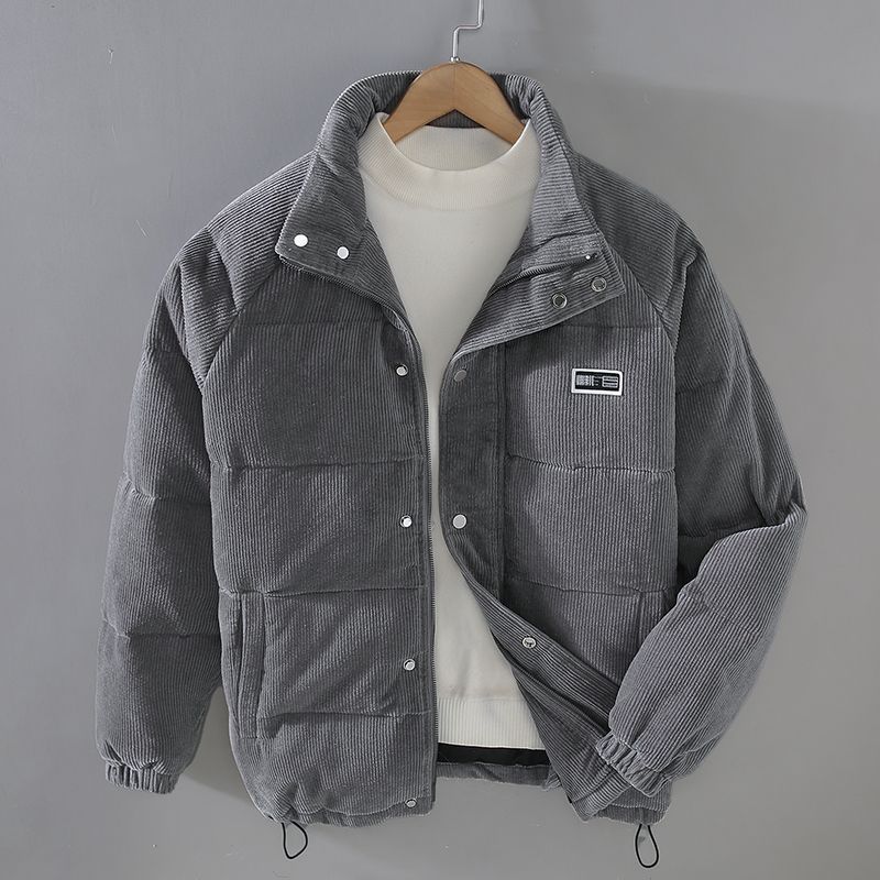 Men corduroy full zip jacket in grey, relaxed fit with deep pockets