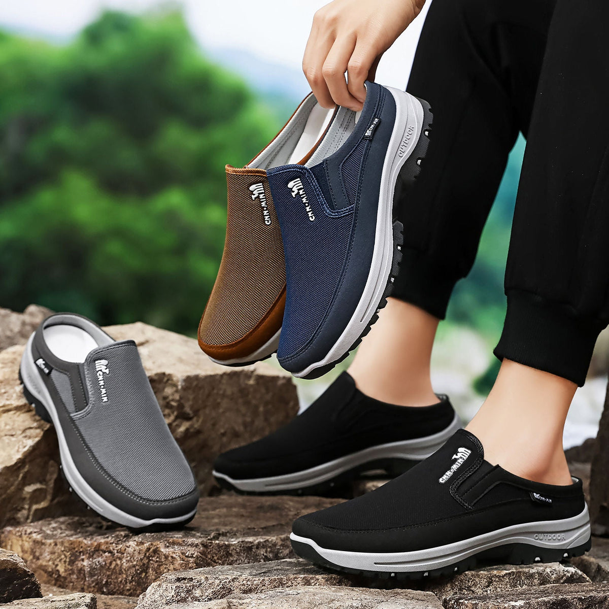 Mens Clogs Lightweight Breathable Mesh Slip On Memory Footbed