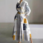 Women wrap collared maxi dress front wrap silhouette multiple prints