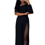 Women one shoulder sequin panel wide leg jumpsuit asymmetric design