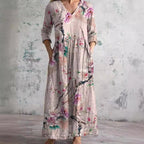 Floral summer dress women V-neck lightweight flowing fit casual day dress