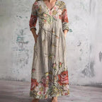 Floral summer dress women V-neck lightweight flowing fit casual day dress