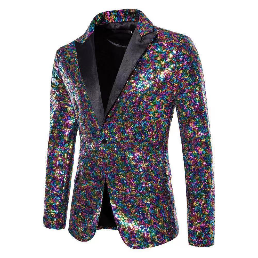 Sequin Blazer for Men Sparkly Lightweight Breathable Fabric Lapel