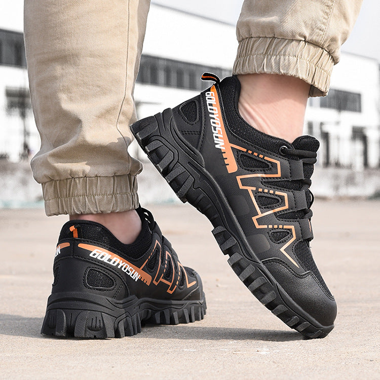 Safety shoes with steel toe cap, anti-slip puncture-resistant sole, breathable mesh upper