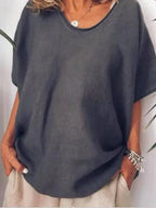 Women's oversized t-shirt loose fit V-neck cotton summer top