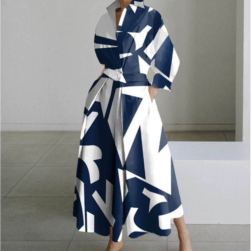 Women wrap collared maxi dress front wrap silhouette multiple prints