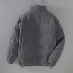 Men corduroy full zip jacket in grey, relaxed fit with deep pockets