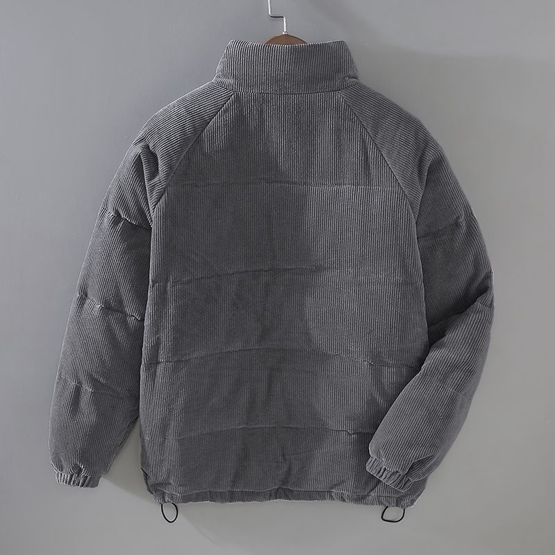Men corduroy full zip jacket in grey, relaxed fit with deep pockets