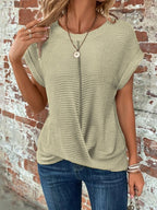 Women waffle knit tee relaxed fit short sleeve casual top