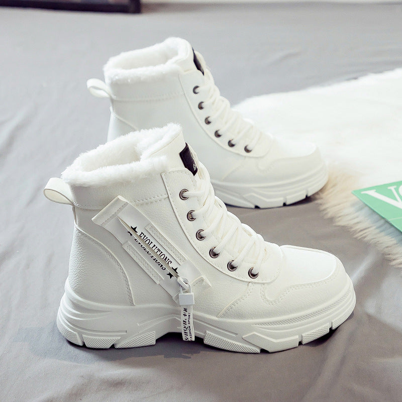 Women faux fur lined winter boots with anti-slip sole in khaki black and white