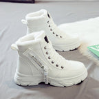 Women faux fur lined winter boots with anti-slip sole in khaki black and white