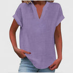 Women's V-neck blouse short sleeve straight cut, available in multiple solid colors