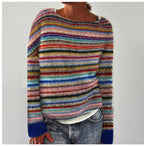 Women's long sleeve sweater relaxed fit in yellow, blue and white
