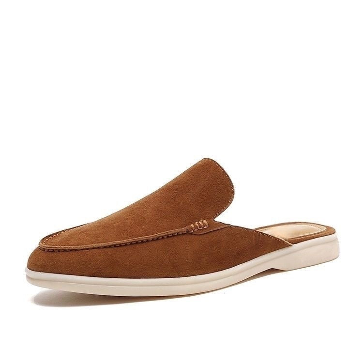 Men's slip-on backless loafers, suede style, casual low-profile sole