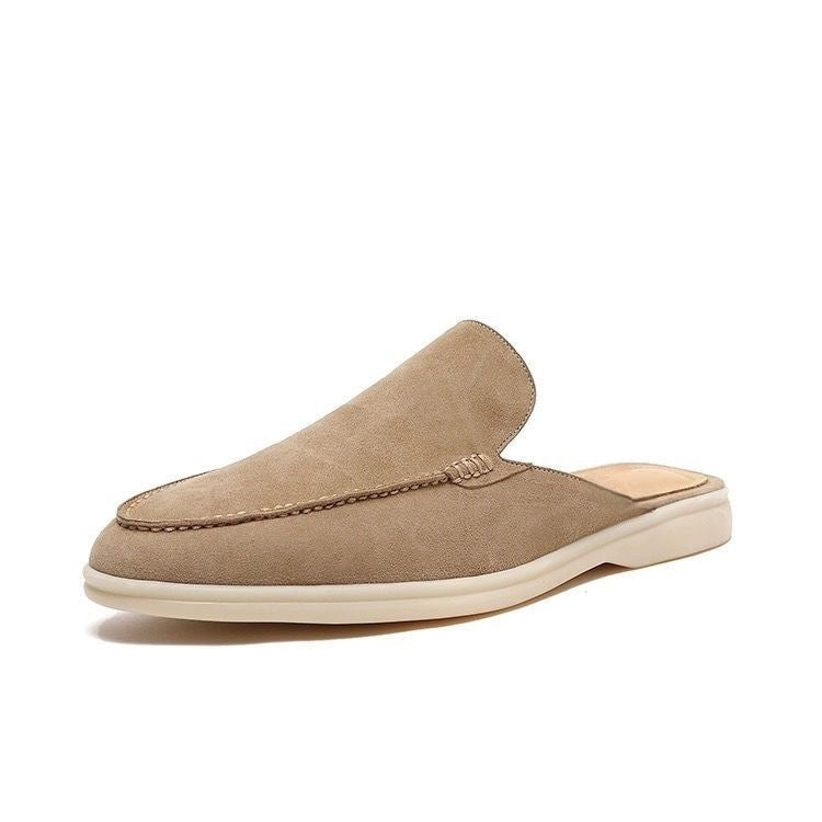 Men's slip-on backless loafers, suede style, casual low-profile sole