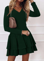 Wrap Dress Women Ruffle Skirt V Neck Flowy Fluid Fit Stretch