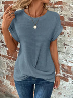 Women waffle knit tee relaxed fit short sleeve casual top