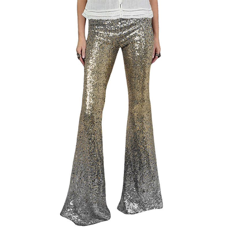 Sequin Pants Women Flared Bell Bottom Glitter Stretch Shimmer