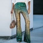 Sequin Pants Women Flared Bell Bottom Glitter Stretch Shimmer
