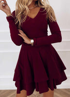 Wrap Dress Women Ruffle Skirt V Neck Flowy Fluid Fit Stretch