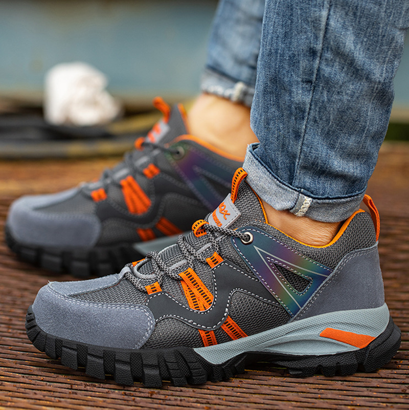 Safety shoes with steel toe cap, non-slip outsole and reflective strips