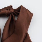 Women velvet midi dress halter neckline in brown