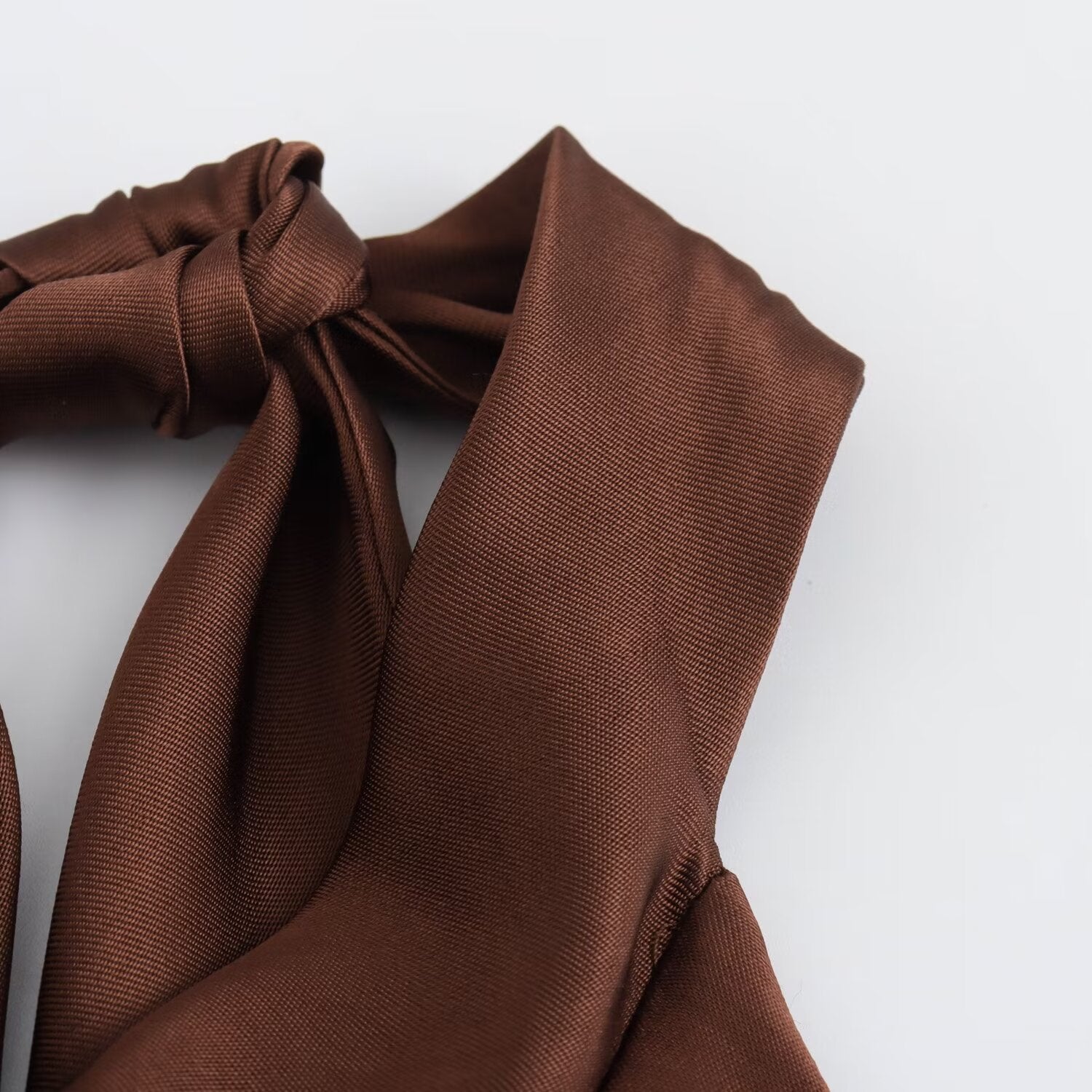 Women velvet midi dress halter neckline in brown