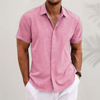 Men's linen shirt lightweight breathable short sleeve summer casual