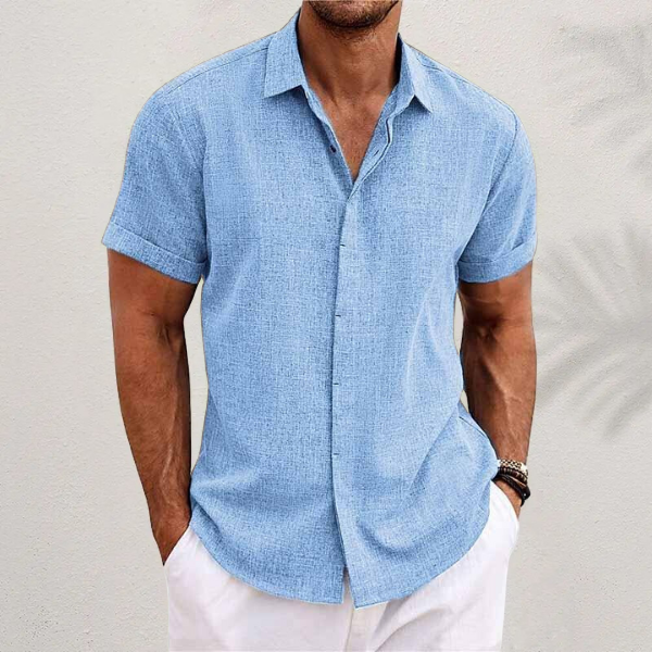 Men's linen shirt lightweight breathable short sleeve summer casual