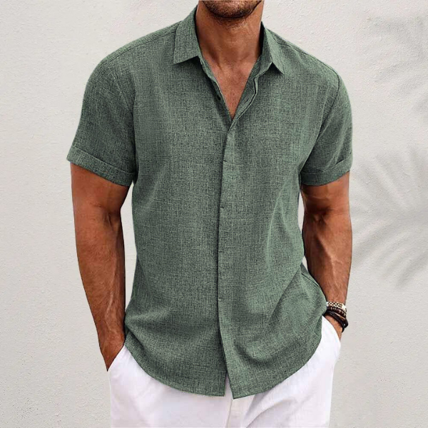 Men's linen shirt lightweight breathable short sleeve summer casual