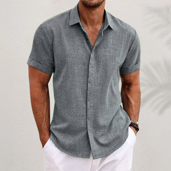 Men linen blend collared button shirt relaxed fit