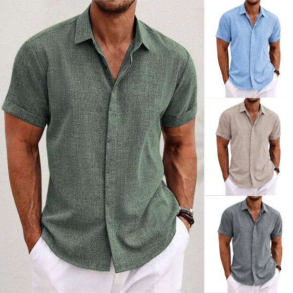 Men's linen shirt lightweight breathable short sleeve summer casual