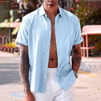 Men's linen shirt lightweight breathable short sleeve summer casual