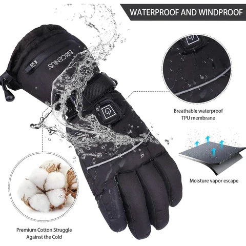 Heated gloves rechargeable black, 3 heat settings, one size fits all unisex