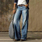 Women denim high rise wide leg jeans stretch cotton blend