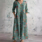 Floral summer dress women V-neck lightweight flowing fit casual day dress