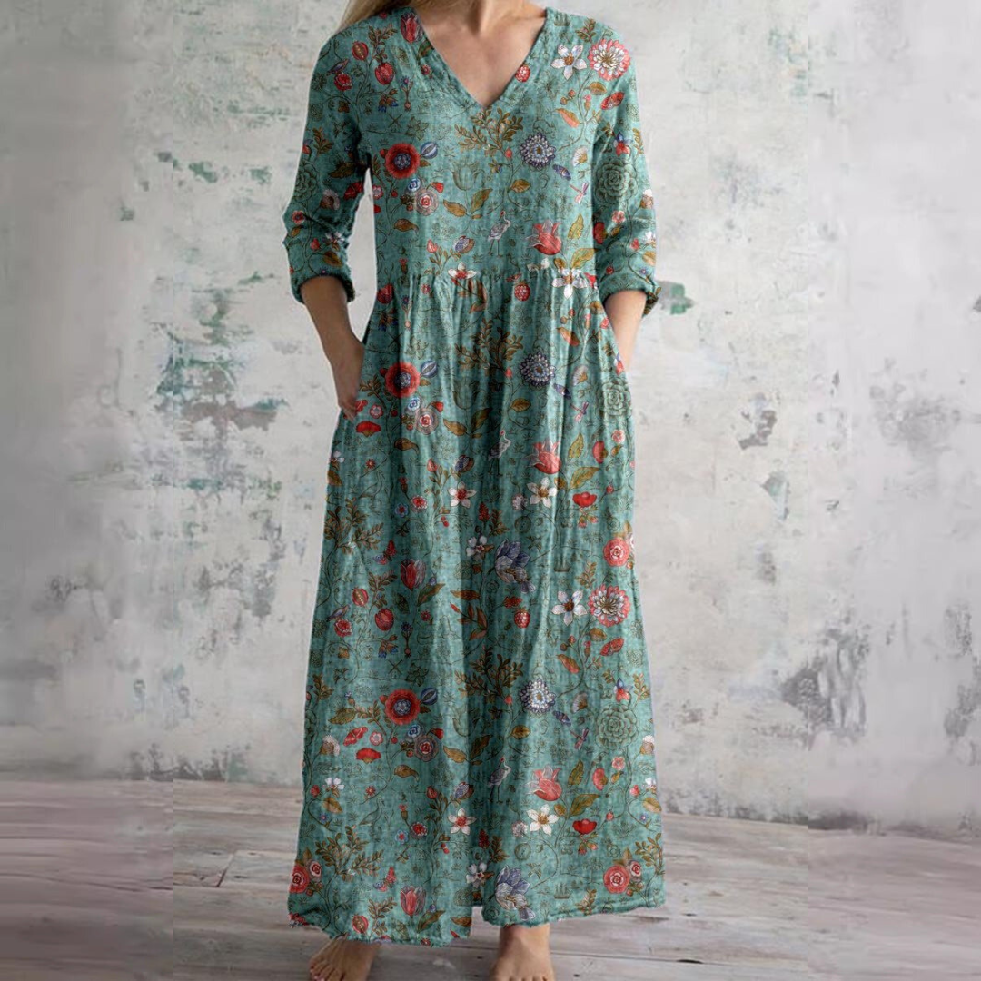 Floral summer dress women V-neck lightweight flowing fit casual day dress